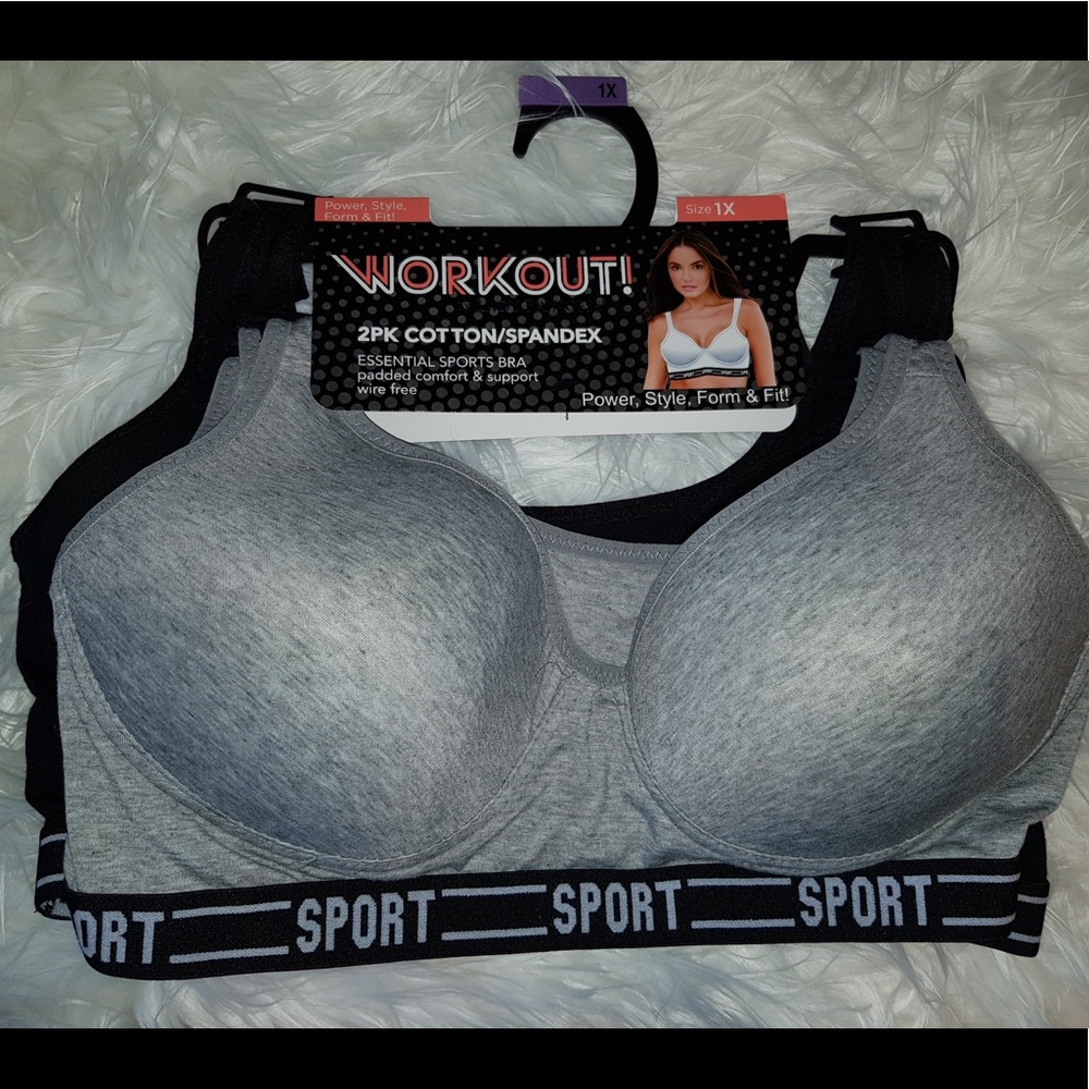 New w/tags. Sz 1X Sports Bra. 2 Pack. Gray Black.